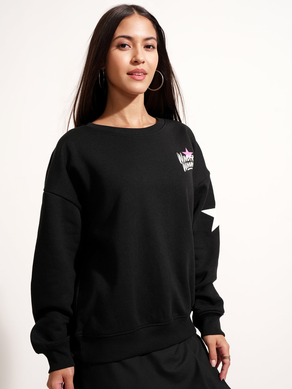 DC By Tokyo Talkies Women Black Wonder Woman Printed Pullover Round Neck Sweatshirt - Black - Image 6