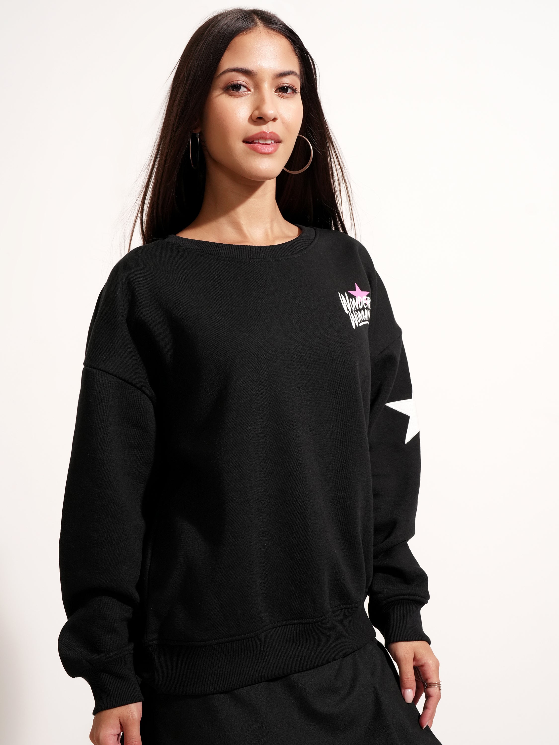 DC By Tokyo Talkies Women Black Wonder Woman Printed Pullover Round Neck Sweatshirt - Black - Image 6