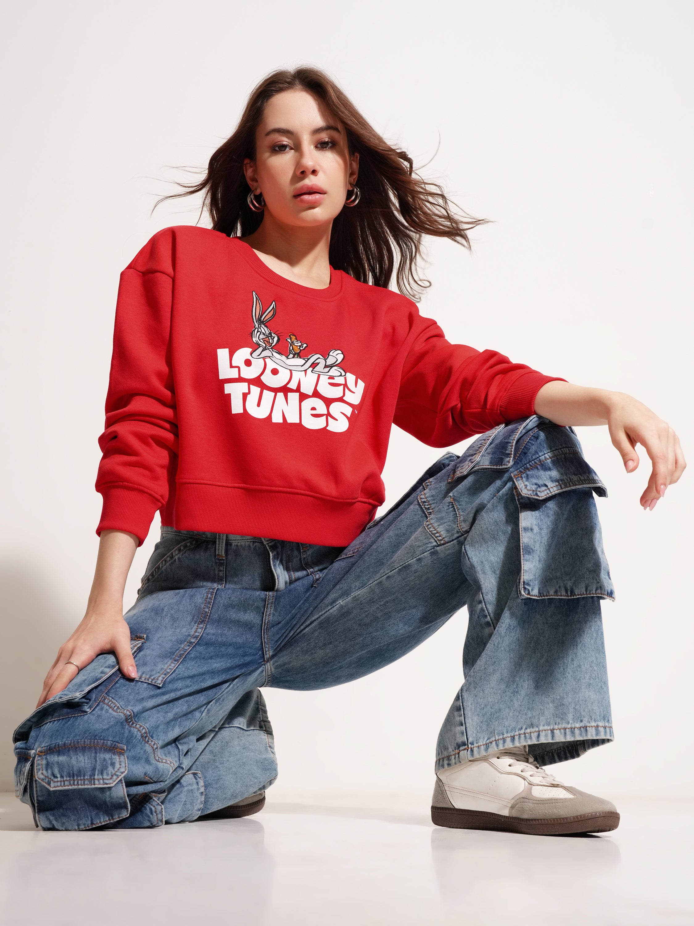 WB By Tokyo Talkies Women Red Looney Tunes Printed Pullover Round Neck Sweatshirt - Red - Image 2