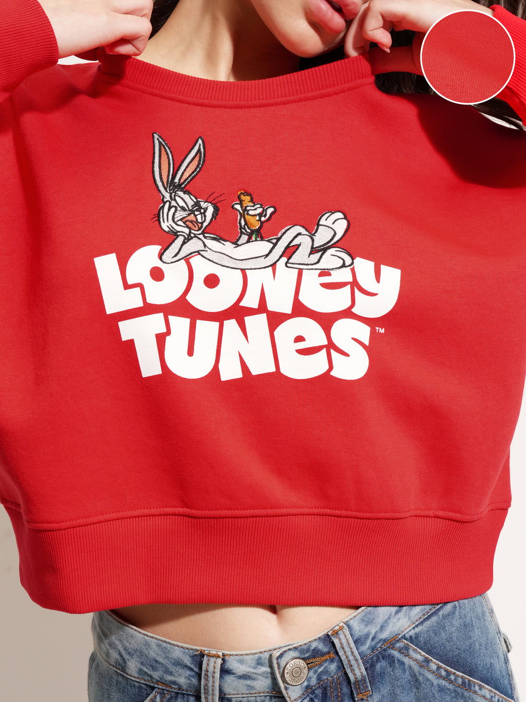 WB By Tokyo Talkies Women Red Looney Tunes Printed Pullover Round Neck Sweatshirt - Red - Image 5