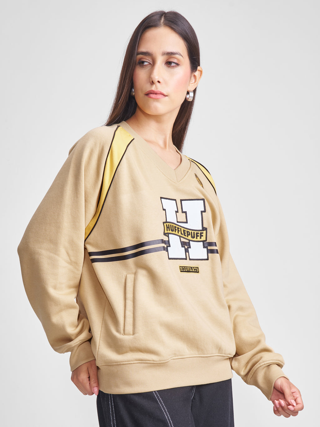 WB By Tokyo Talkies Women Brown Harry Potter Embroidered Pullover V-Neck Sweatshirt - Brown - Image 6
