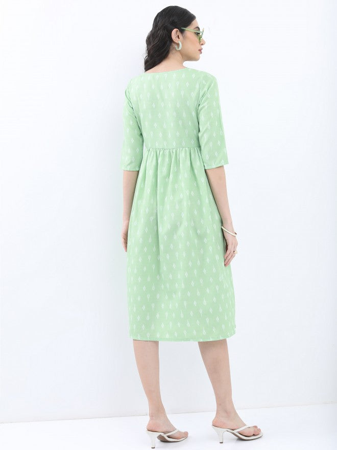 Vishudh Women Green Printed A-Line Dress - Green - Image 3