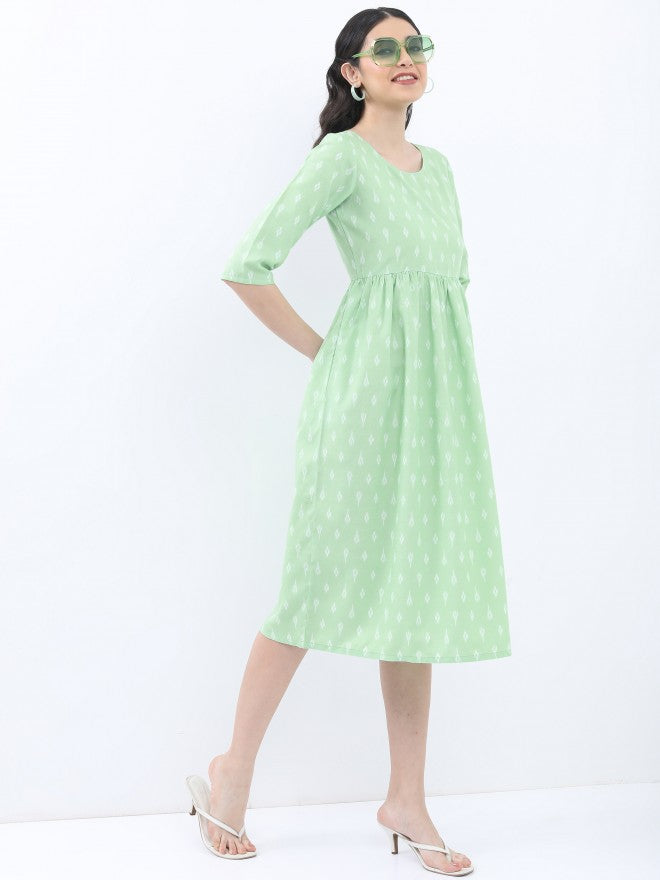 Vishudh Women Green Printed A-Line Dress - Green - Image 6
