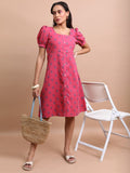 Vishudh Women Pink Printed A-Line Dress - Pink - Image 1
