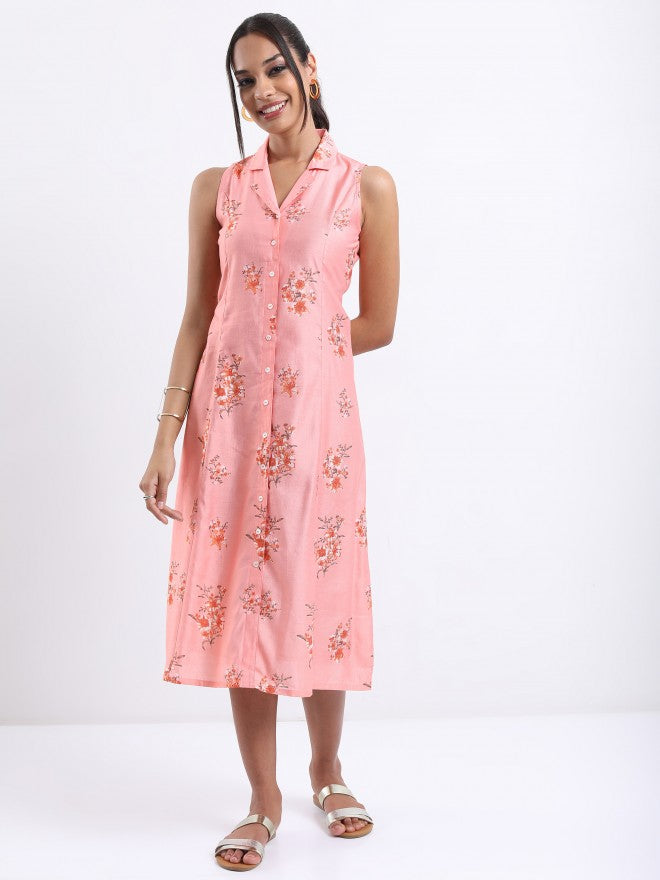 Vishudh women Pink Printed A-Line Dress - Pink - Image 2