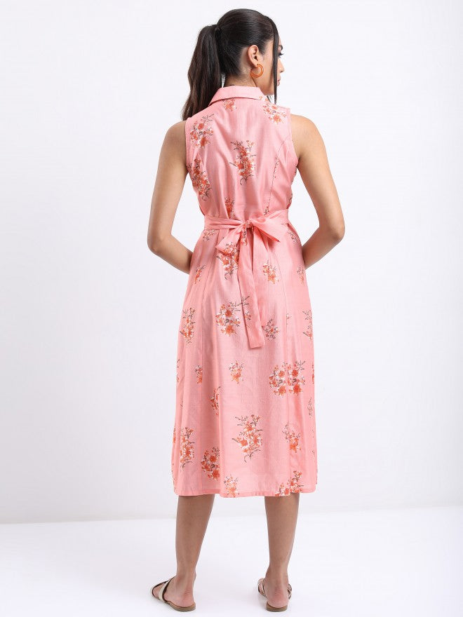 Vishudh women Pink Printed A-Line Dress - Pink - Image 3