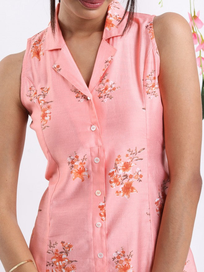 Vishudh women Pink Printed A-Line Dress - Pink - Image 4