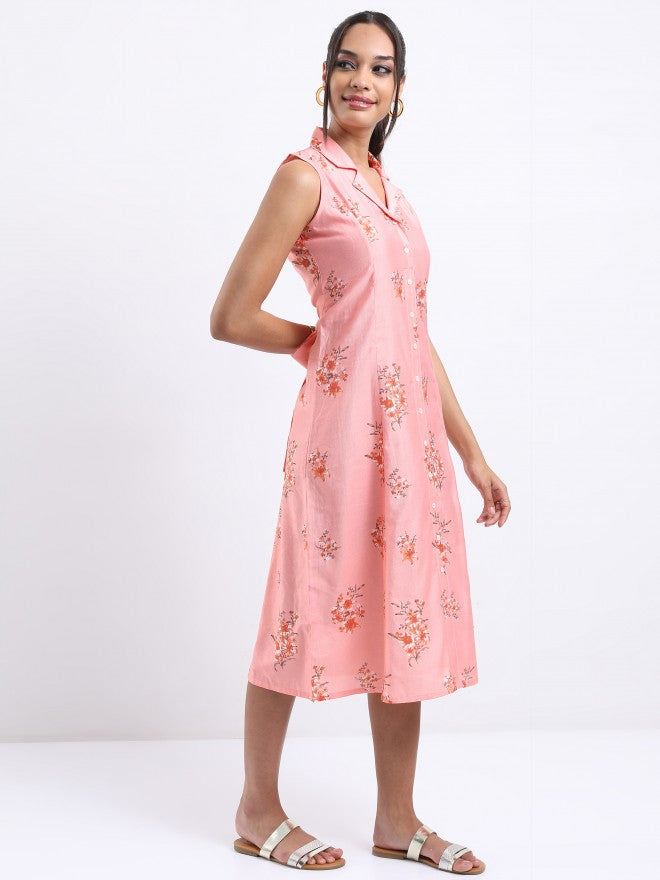 Vishudh women Pink Printed A-Line Dress - Pink - Image 5