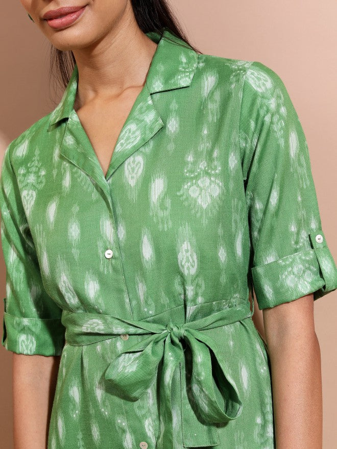 Vishudh Women Green Printed Shirt Dress - Green - Image 4
