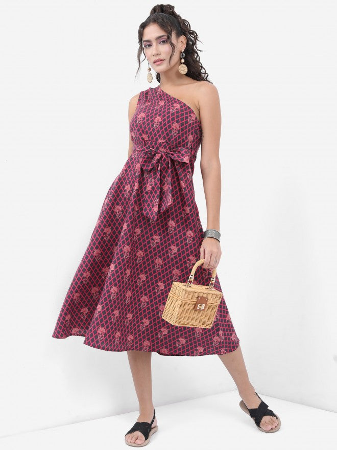 Vishudh Women Charcoal Printed A-Line Dress - Charcoal - Image 1