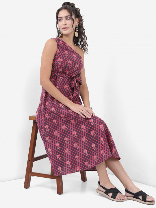 Vishudh Women Charcoal Printed A-Line Dress - Charcoal - Image 2