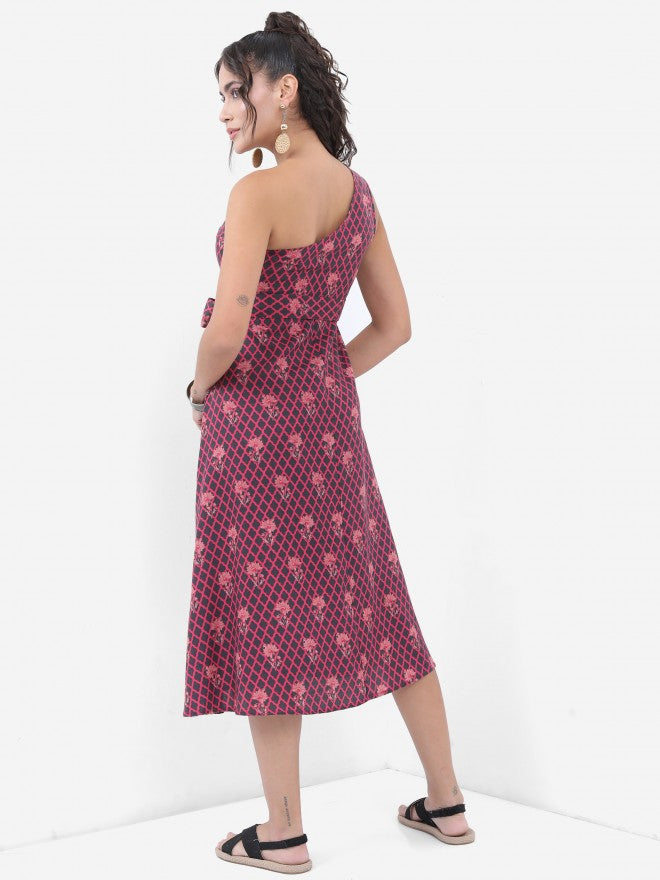 Vishudh Women Charcoal Printed A-Line Dress - Charcoal - Image 3