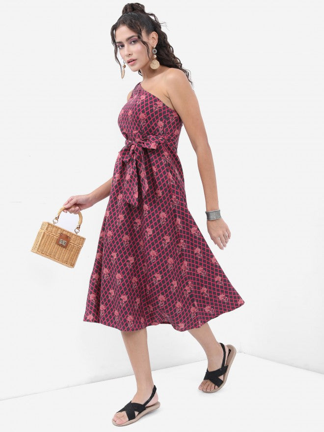 Vishudh Women Charcoal Printed A-Line Dress - Charcoal - Image 4