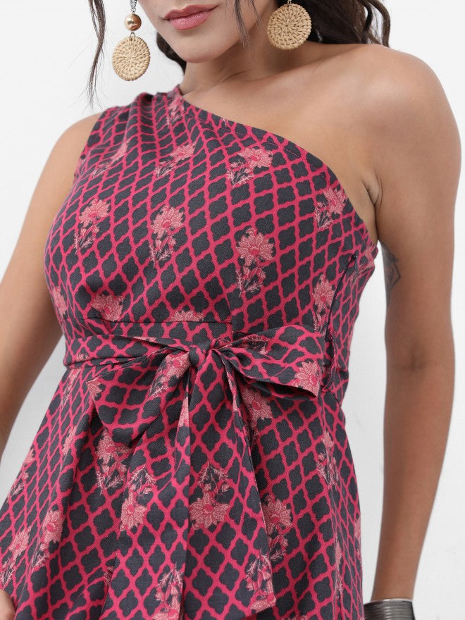 Vishudh Women Charcoal Printed A-Line Dress - Charcoal - Image 5