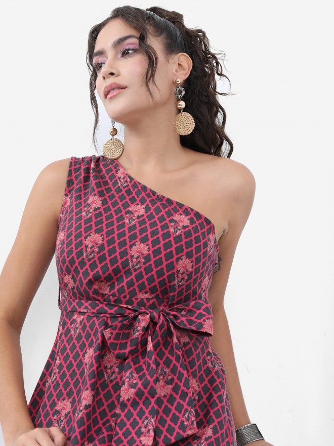 Vishudh Women Charcoal Printed A-Line Dress - Charcoal - Image 6