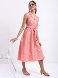 Vishudh women Peach Printed A-Line Dress - Peach - Image 1