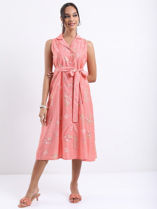 Vishudh women Peach Printed A-Line Dress - Peach - Image 2
