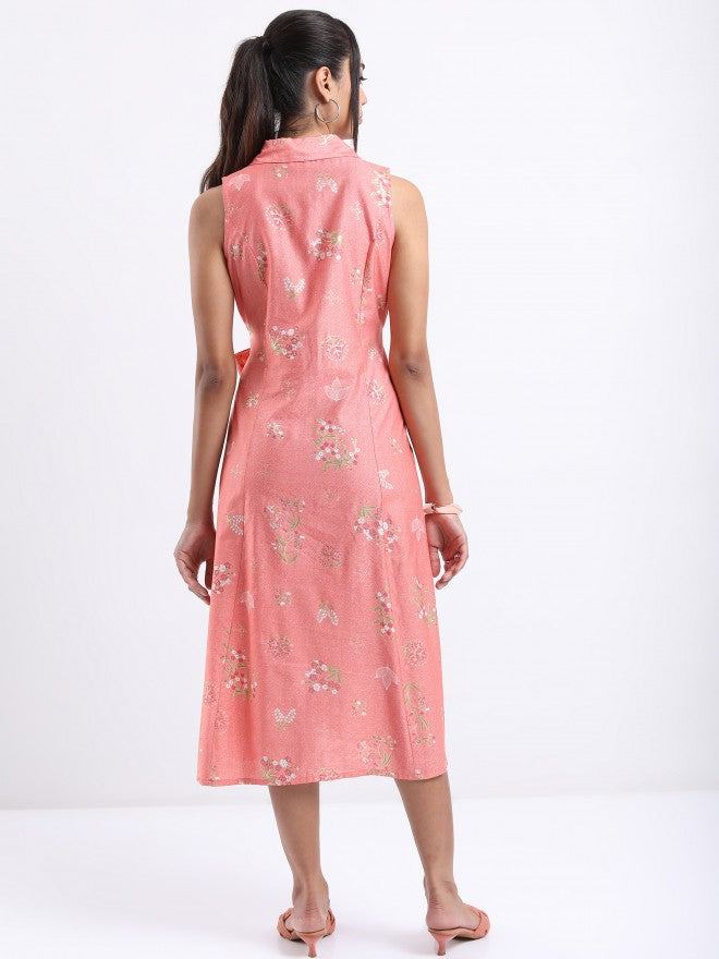 Vishudh women Peach Printed A-Line Dress - Peach - Image 3
