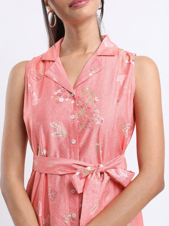 Vishudh women Peach Printed A-Line Dress - Peach - Image 4