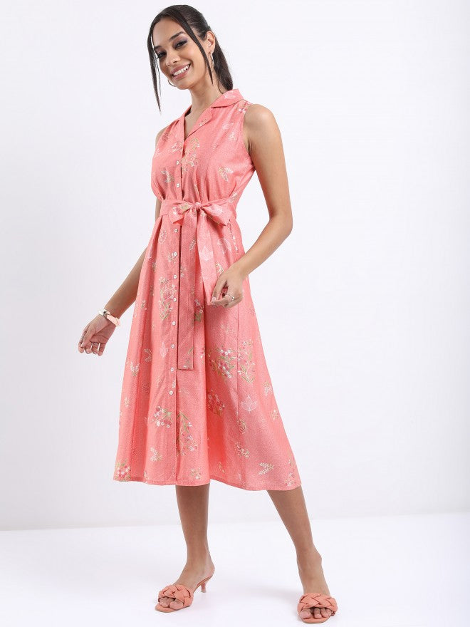 Vishudh women Peach Printed A-Line Dress - Peach - Image 5