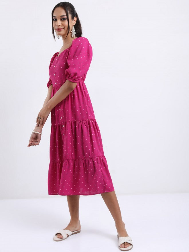 Vishudh Women Magenta Printed A-Line Dress - Magenta - Image 2