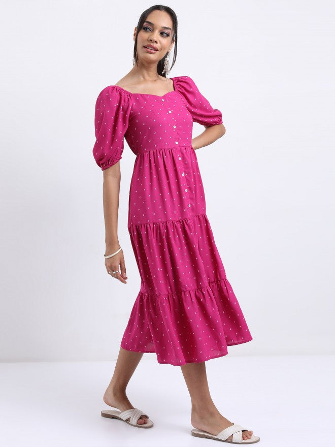 Vishudh Women Magenta Printed A-Line Dress - Magenta - Image 5