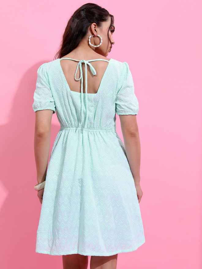 Vishudh Women Green Self Design A-Line Dress - Green - Image 3
