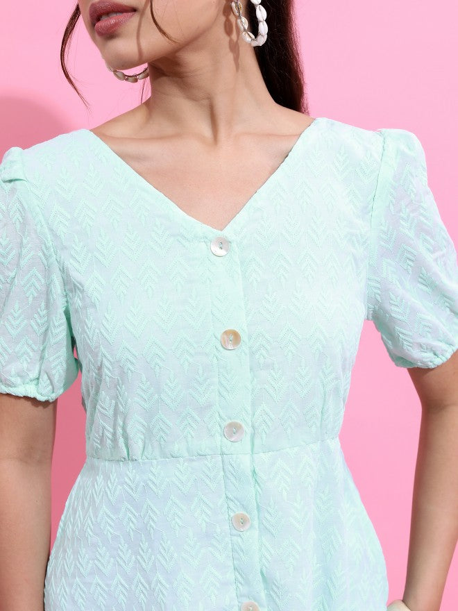 Vishudh Women Green Self Design A-Line Dress - Green - Image 5