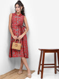 Vishudh Women Red Printed Shirt Dress - Red - Image 1