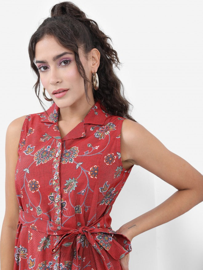 Vishudh Women Red Printed Shirt Dress - Red - Image 2