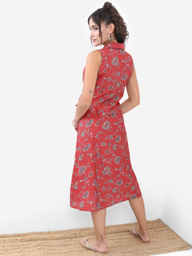 Vishudh Women Red Printed Shirt Dress - Red - Image 3