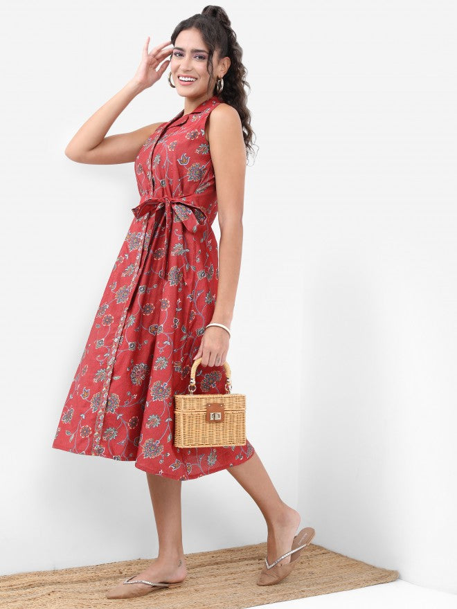 Vishudh Women Red Printed Shirt Dress - Red - Image 4