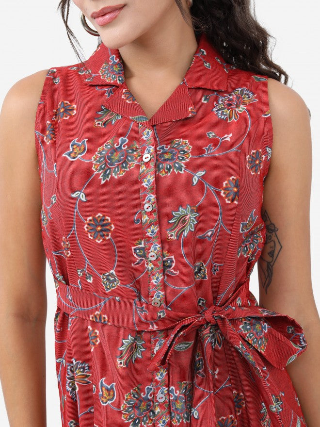 Vishudh Women Red Printed Shirt Dress - Red - Image 5
