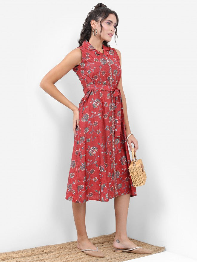 Vishudh Women Red Printed Shirt Dress - Red - Image 6