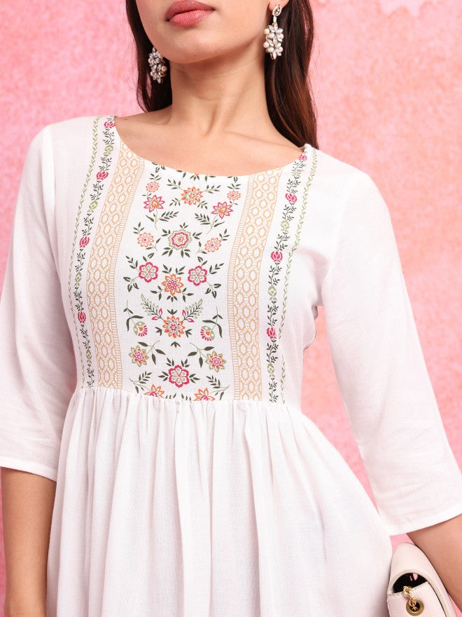 Vishudh Women Off White Printed A-Line Dress - Off White - Image 5
