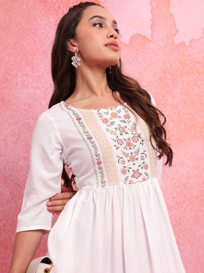 Vishudh Women Off White Printed A-Line Dress - Off White - Image 6