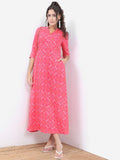 Vishudh Women Pink Printed A-Line Dress - Pink - Image 1