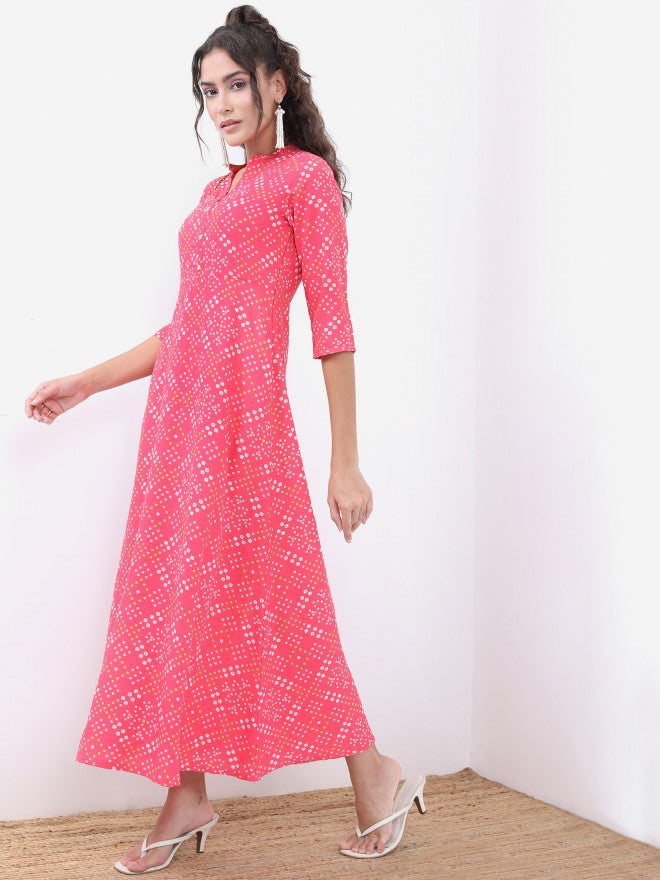Vishudh Women Pink Printed A-Line Dress - Pink - Image 2
