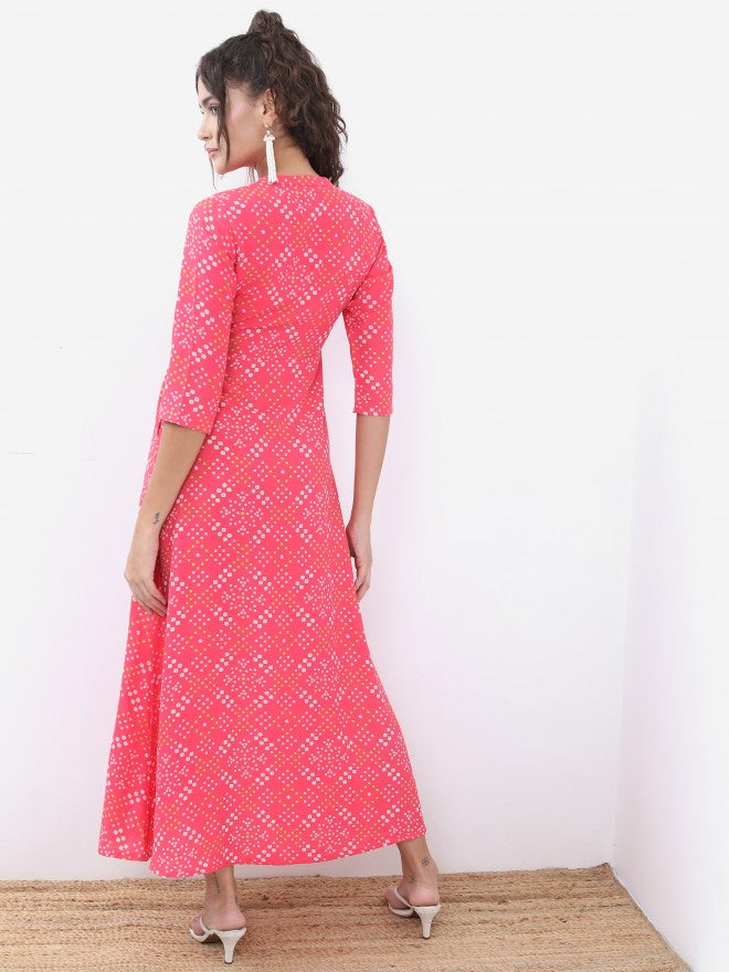 Vishudh Women Pink Printed A-Line Dress - Pink - Image 3