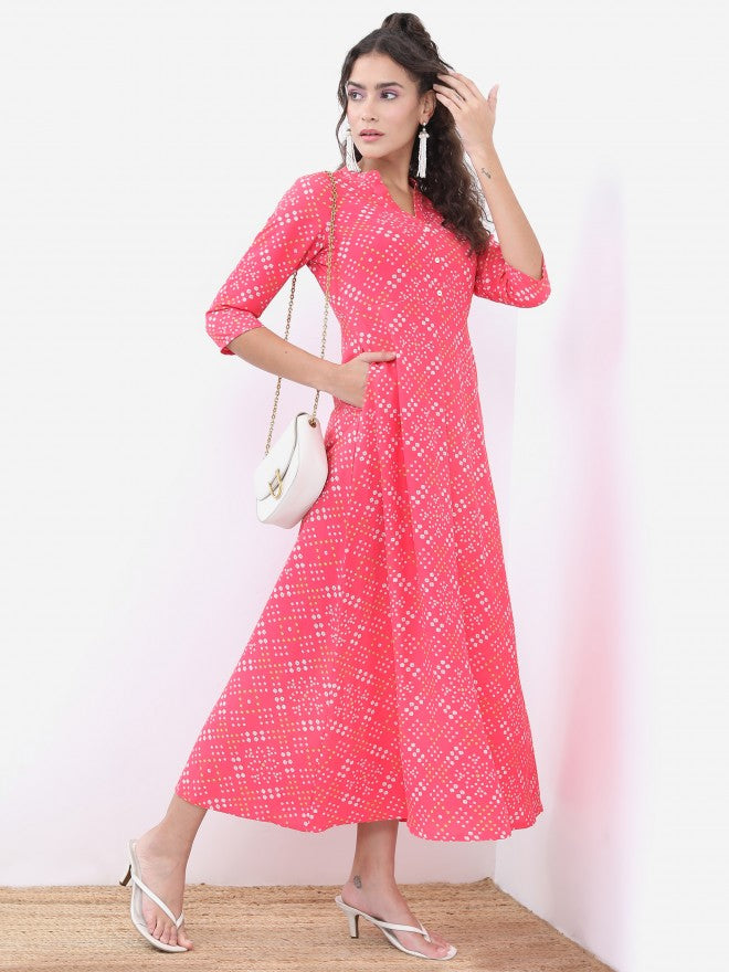 Vishudh Women Pink Printed A-Line Dress - Pink - Image 4