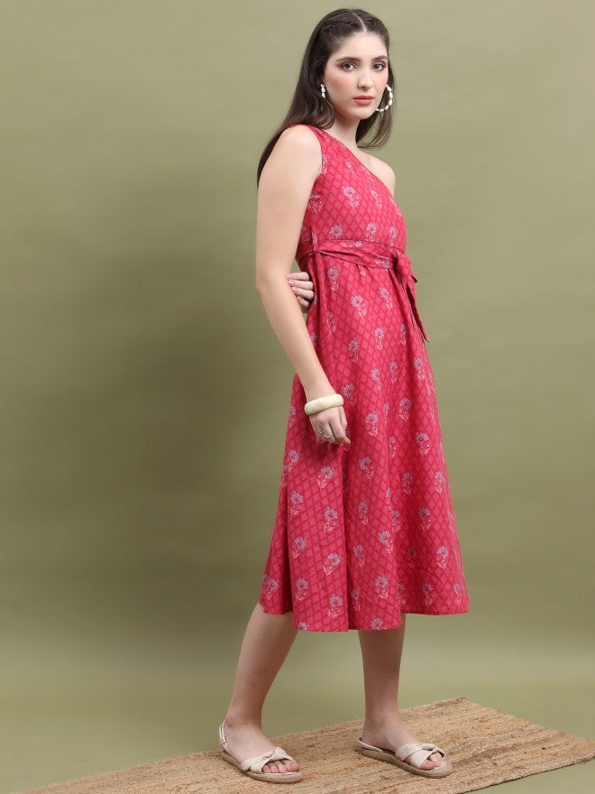 Vishudh Women Pink Printed A-Line Dress - Pink - Image 6
