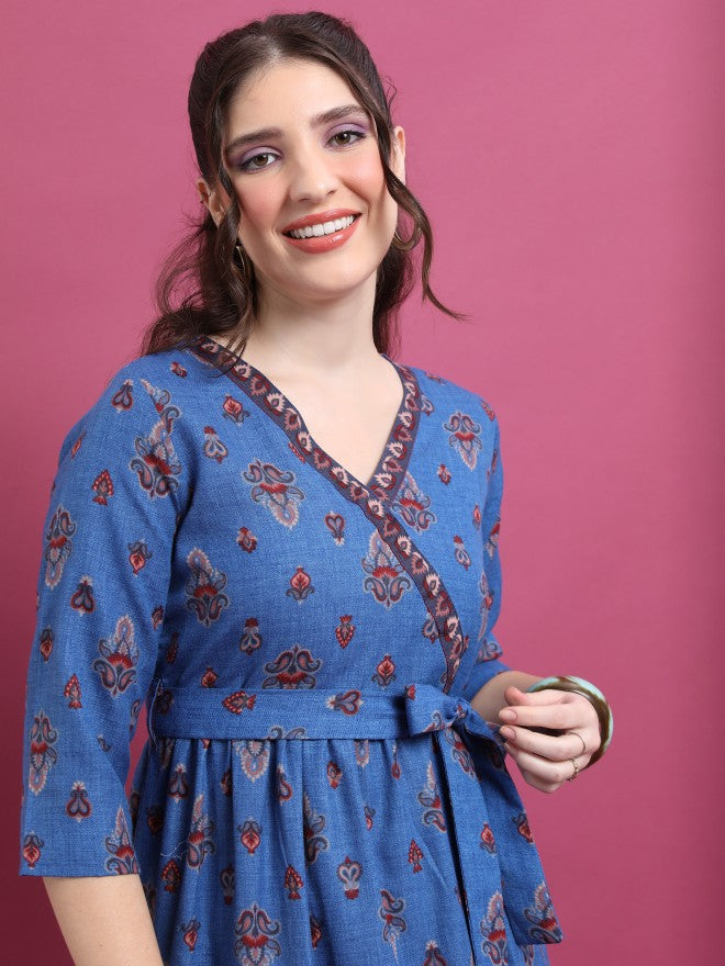 Vishudh Women Blue Printed Maxi Dress - Blue - Image 2