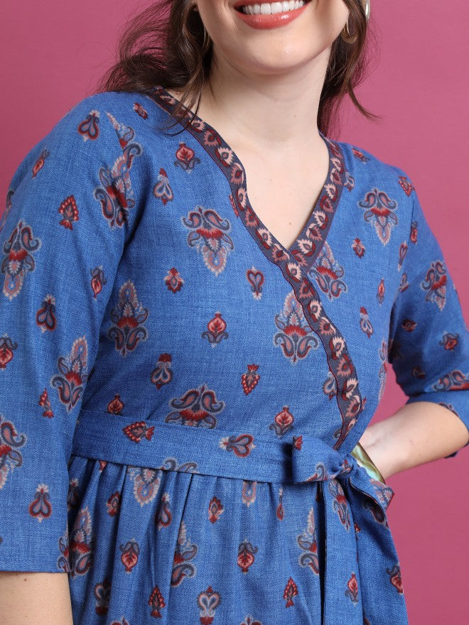 Vishudh Women Blue Printed Maxi Dress - Blue - Image 5