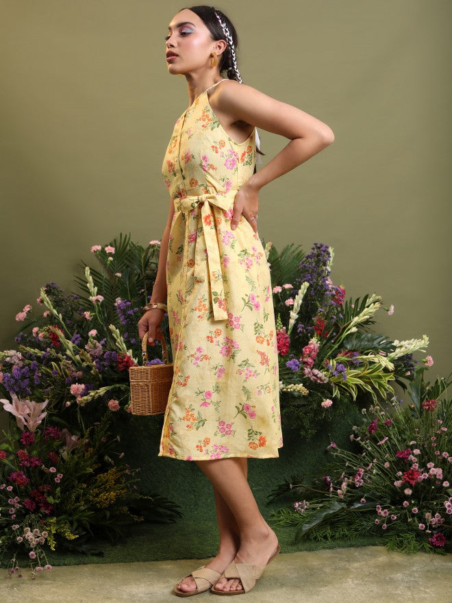 Vishudh Women Yellow Printed Shirt Dress - Yellow - Image 2