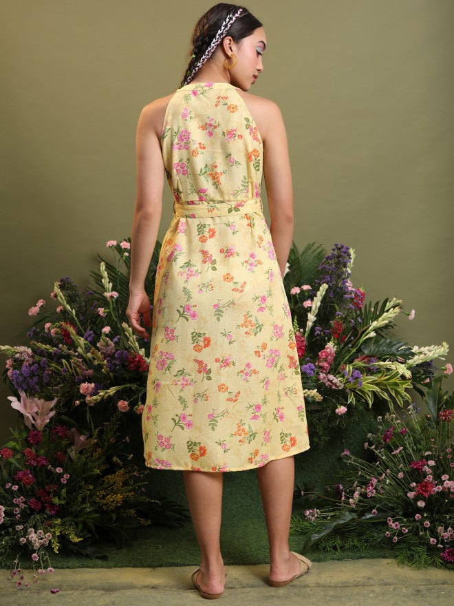Vishudh Women Yellow Printed Shirt Dress - Yellow - Image 3