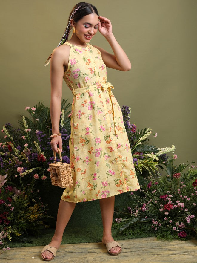 Vishudh Women Yellow Printed Shirt Dress - Yellow - Image 4