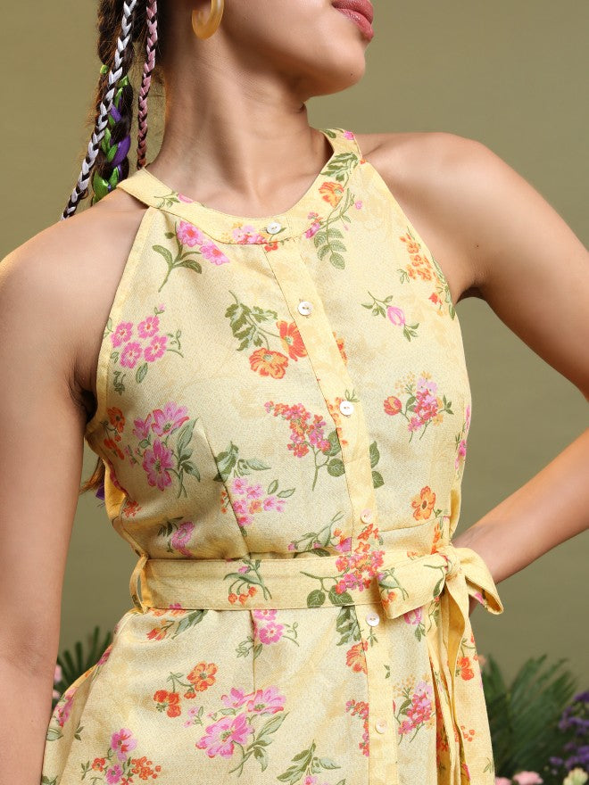 Vishudh Women Yellow Printed Shirt Dress - Yellow - Image 5