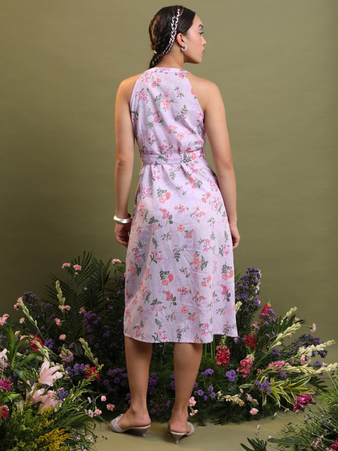 Vishudh Women Lavender Printed Shirt Dress - Lavender - Image 3