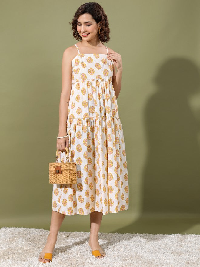 Vishudh women Cream Printed Maxi Dress - Cream - Image 1