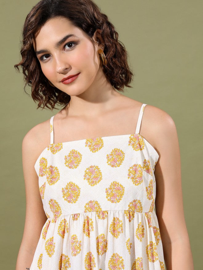 Vishudh women Cream Printed Maxi Dress - Cream - Image 2